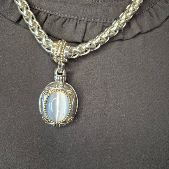 MX Signature Collection Vintage Heavy Silvertone Necklace with Ornate Pendant - Picture 2 of 5